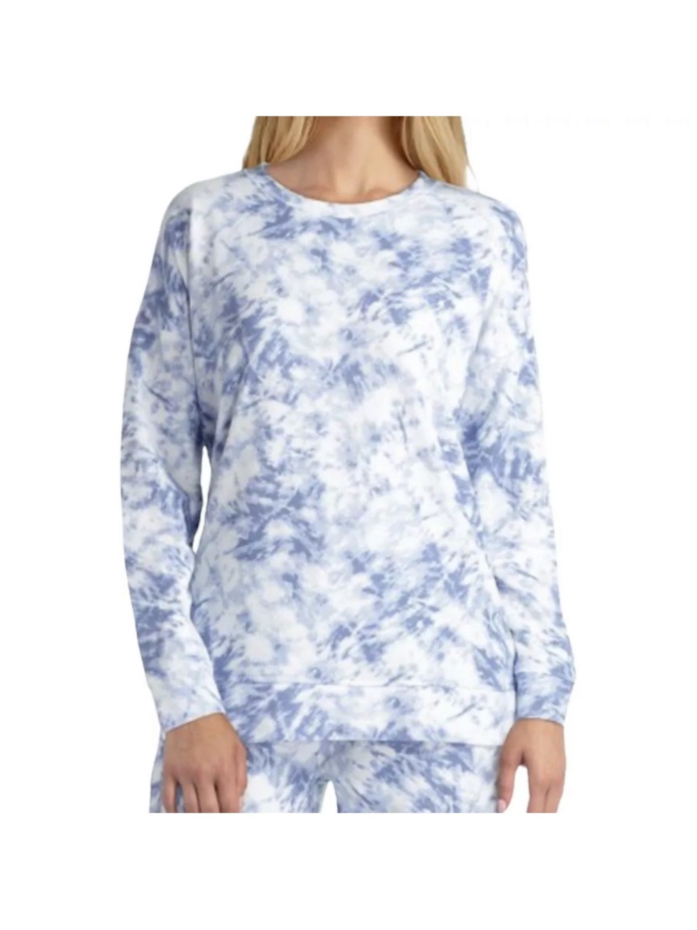New Halston Women's Fashion Tie-Dye Raglan Sweatshirt Medium Blue Tie-Dye